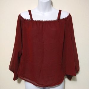 NWT Express Sheer Burgundy Cold Shoulder Blouse
